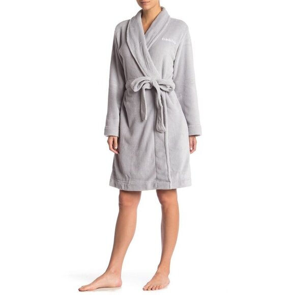 Calvin Klein Other - Calvin Klein Womens Plush Gray Robe Belted Fleece Sleepwear Logo M/L Cozy Comfor